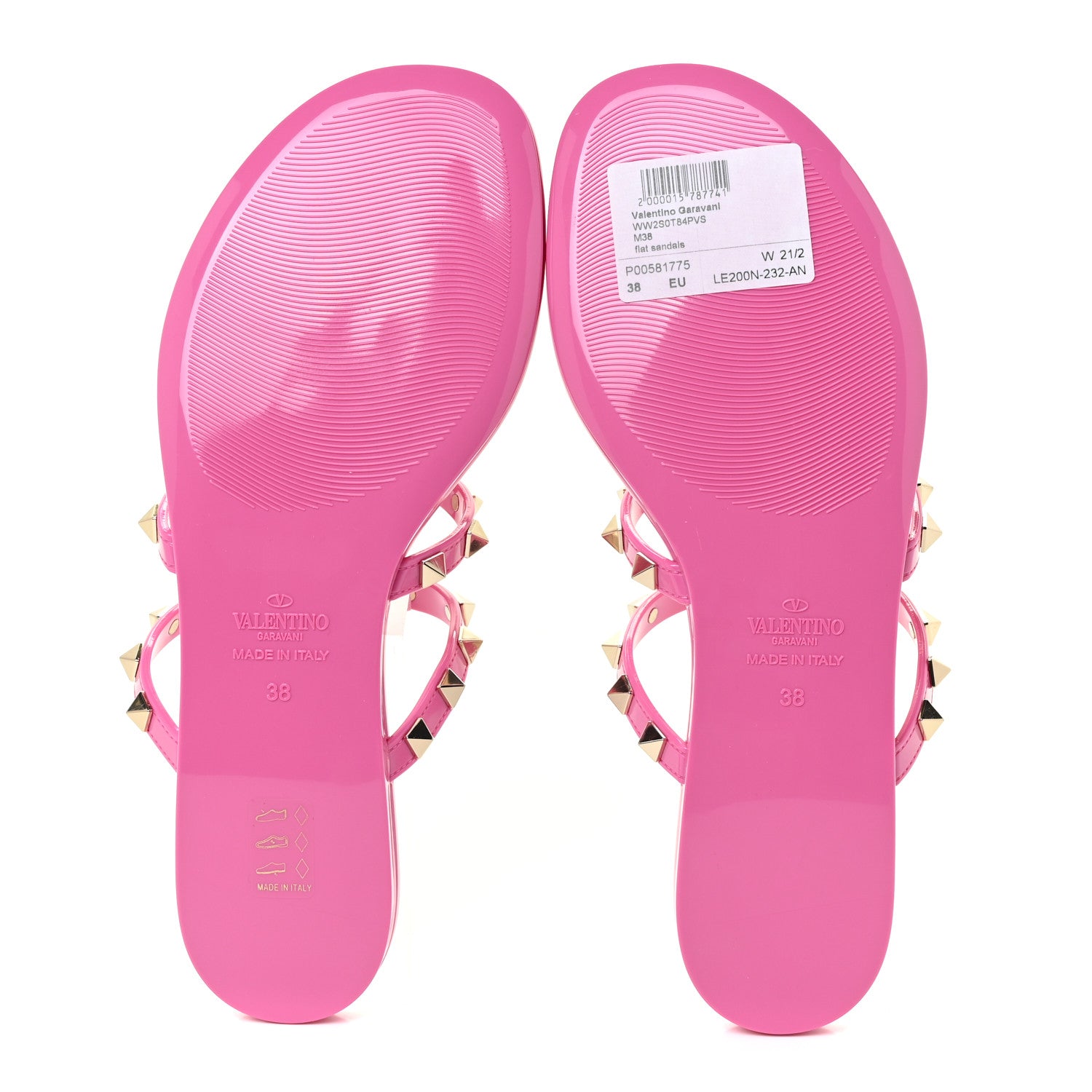 Valentino Garavani PVC Jelly Rockstud Caged Flat Thong Sandals 38 Dawn Pink 5 of 10