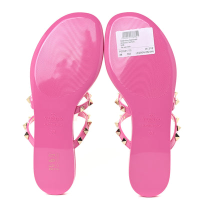 Valentino Garavani PVC Jelly Rockstud Caged Flat Thong Sandals 38 Dawn Pink 5 of 10
