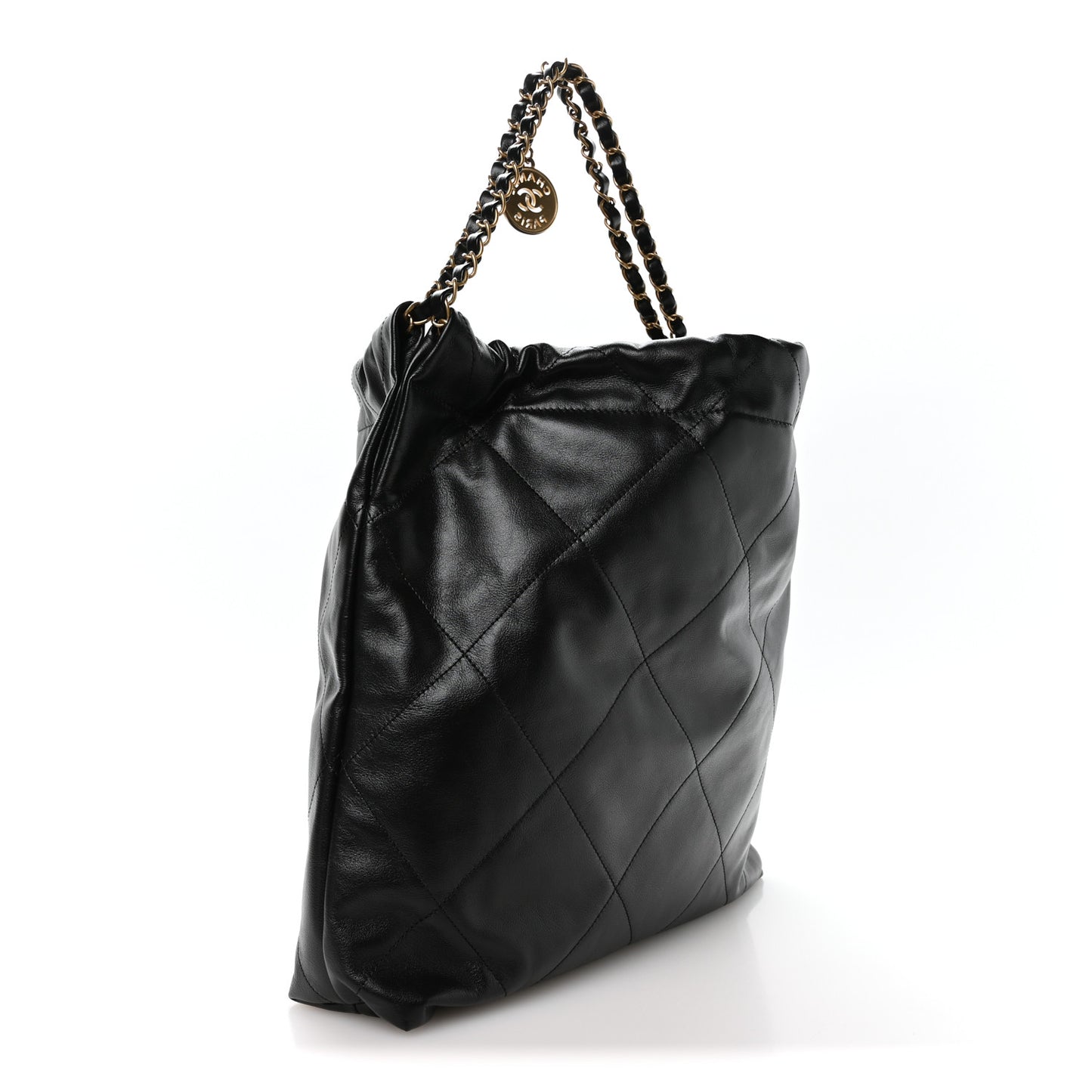 Shiny Calfskin Quilted Chanel 22 Black