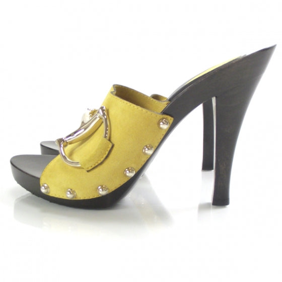 Suede Wooden Horsebit Heels 7 Yellow