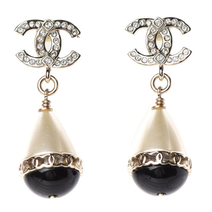 Chanel Crystal Pearl CC Fantasy Drop Earrings Gold Black 1 of 4