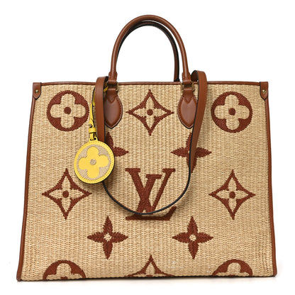Louis Vuitton Raffia Calfskin Monogram Giant Onthego GM Tan 1 of 9