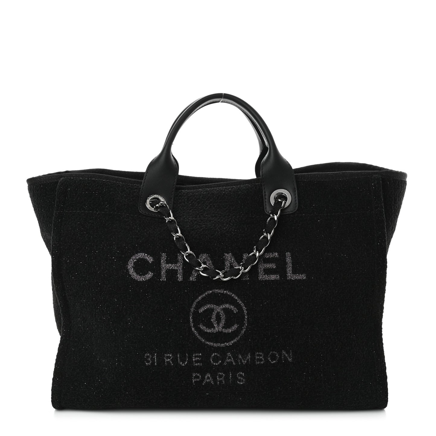 Lurex Boucle Medium Deauville Tote Black