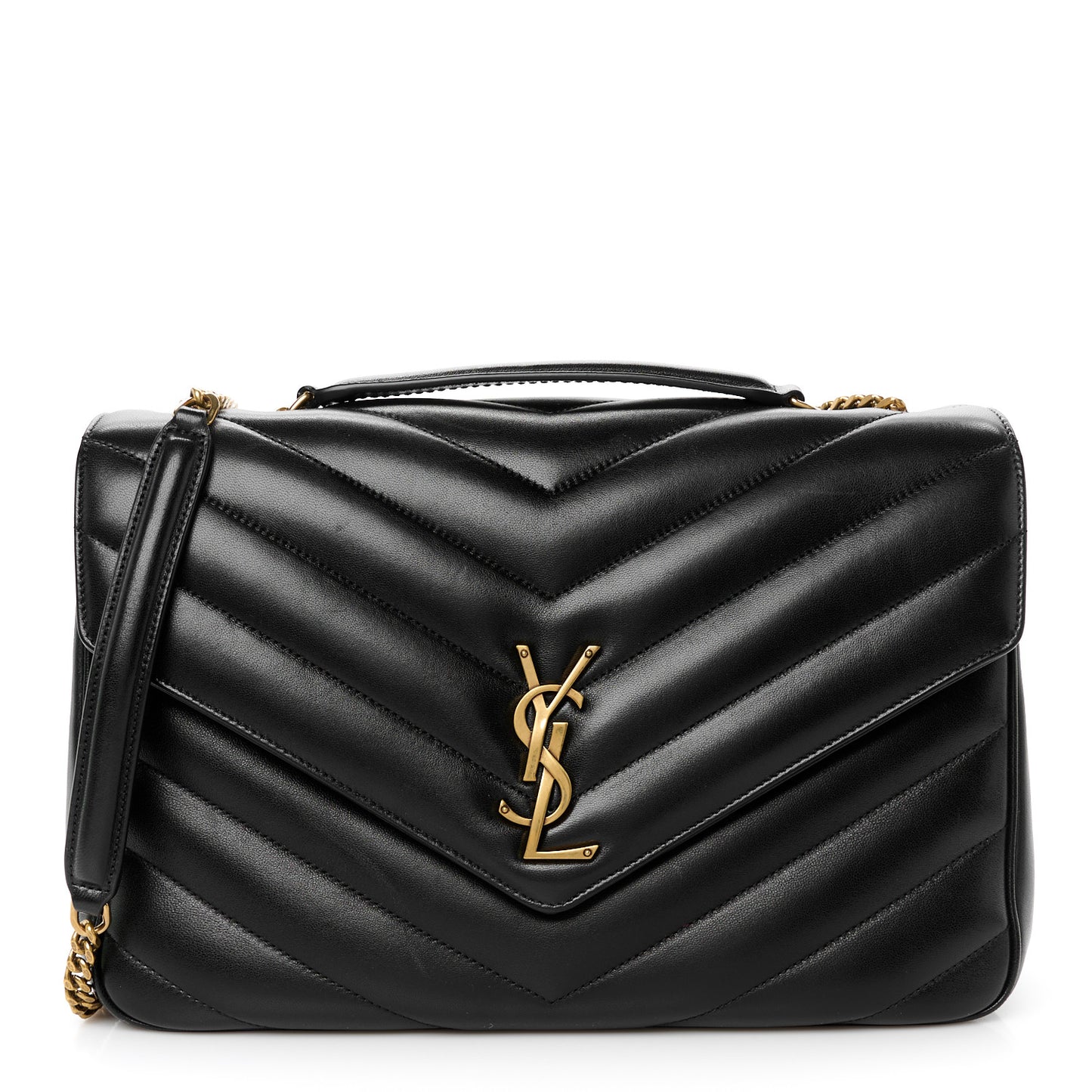 Lambskin Chevron Quilted Large Loulou Black