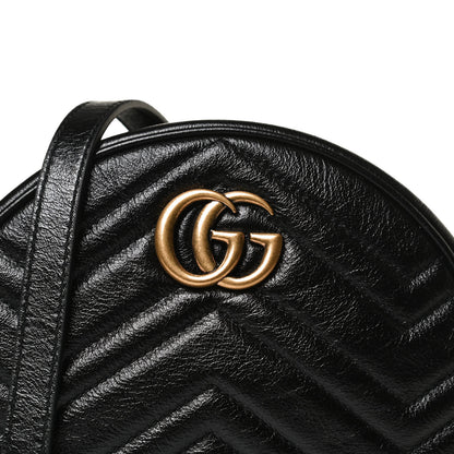 Gucci Azalea Calfskin Matelasse Heart Mini GG Marmont Round Shoulder Bag Black 11 of 12