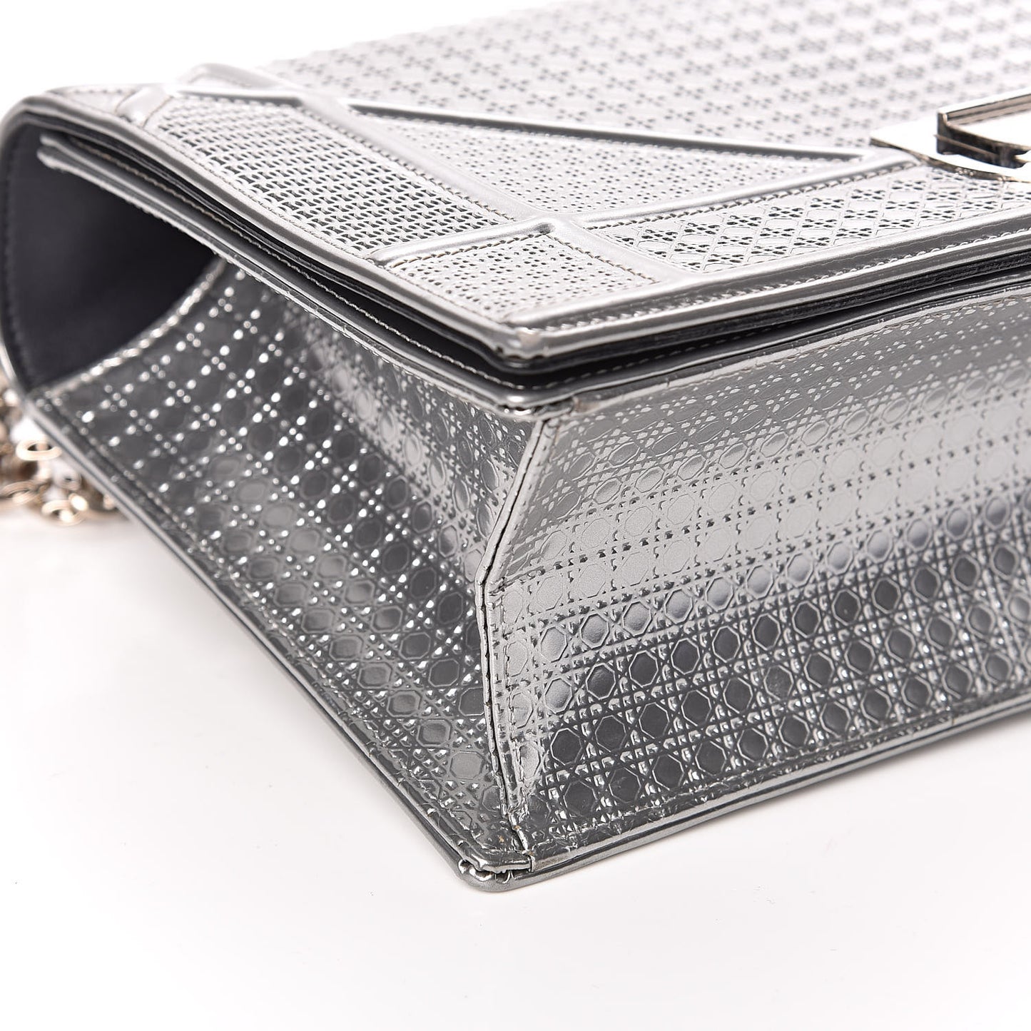 Metallic Patent Micro-Cannage Medium Diorama Flap Bag Silver