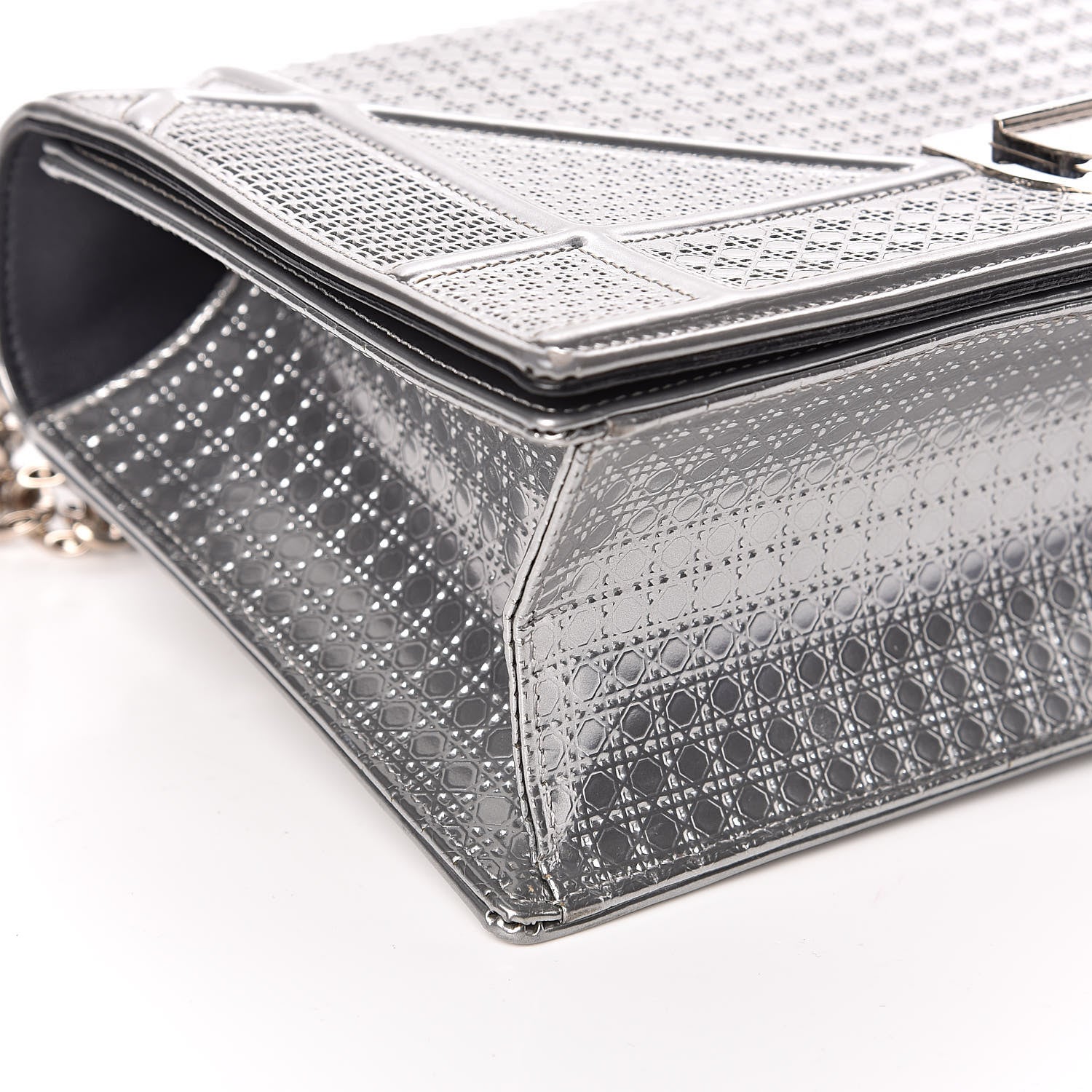 Christian Dior Metallic Patent Micro-Cannage Medium Diorama Flap Bag Silver 8 of 12