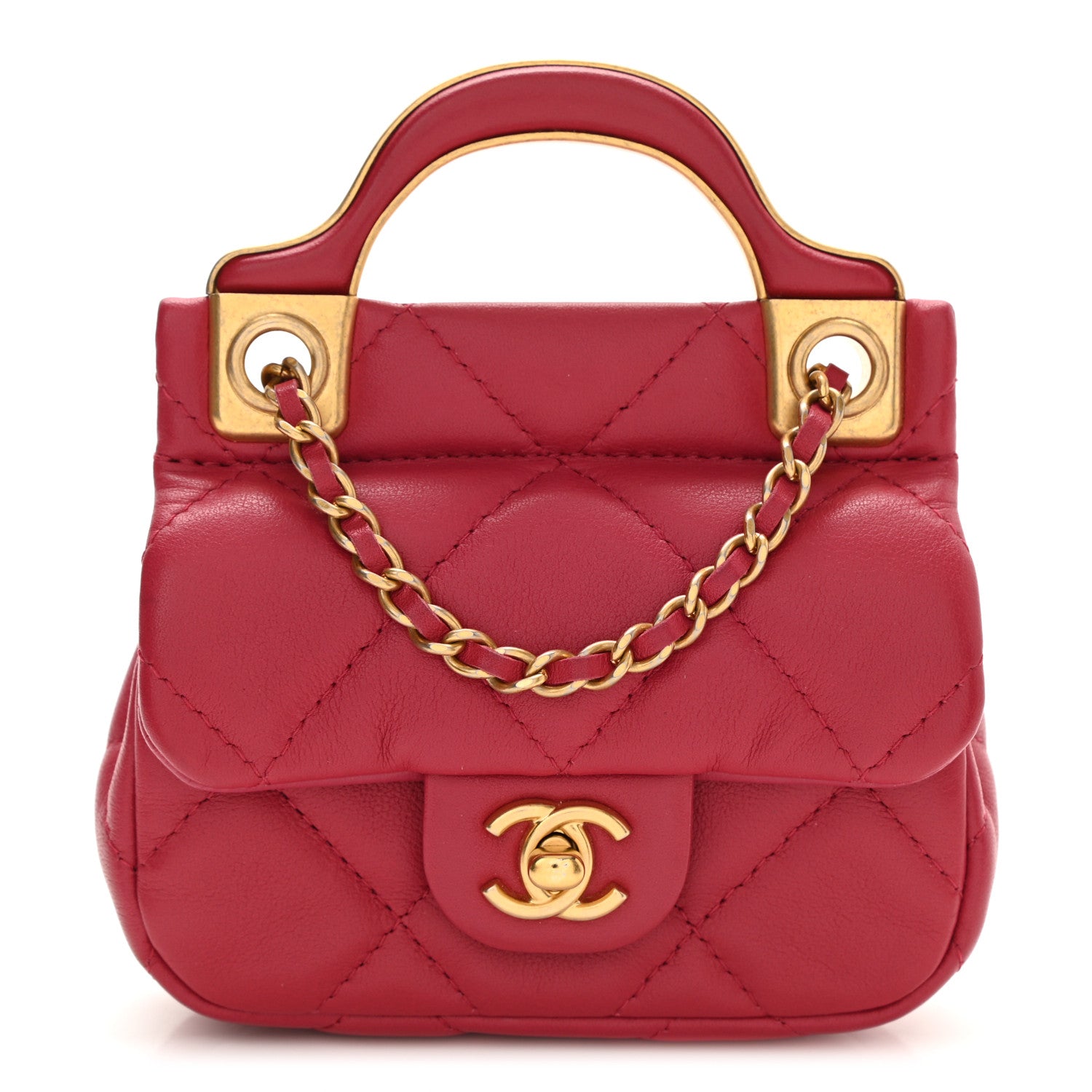 Chanel Calfskin Quilted Lady Handle Flap Card Holder With Chain Dark Pink 1 of 11