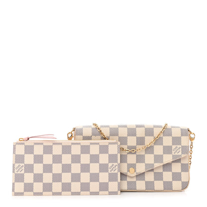 Louis Vuitton Damier Azur Pochette Felicie Chain Wallet Rose Ballerine 1 of 12