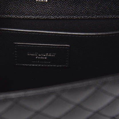Saint Laurent Grain De Poudre Textured Mixed Matelasse Triquilt Medium Monogram Satchel Black 7 of 9