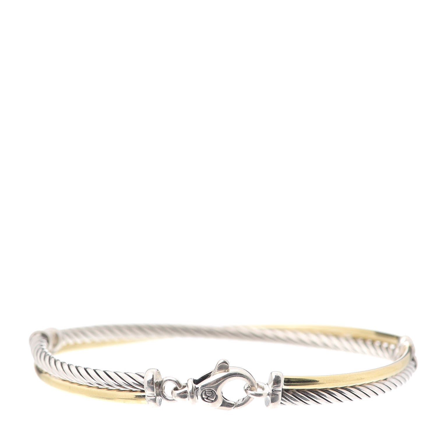 David Yurman Sterling Silver 18K Yellow Gold 3mm Crossover Bracelet 3 of 4