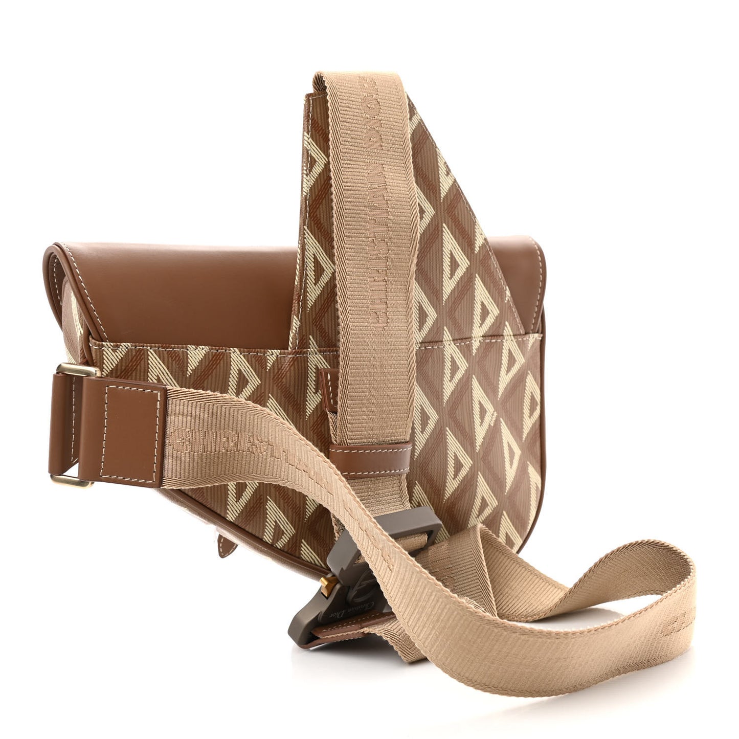 Coated Canvas CD Diamond Printed Mens Saddle Bag Coffee