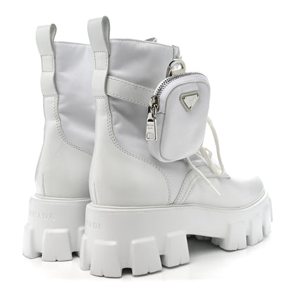 Prada Spazzolato Rois Re-Nylon Metal Triangle Logo Monolith Pouch Pocket 55mm Boots 40.5 White 5 of 15