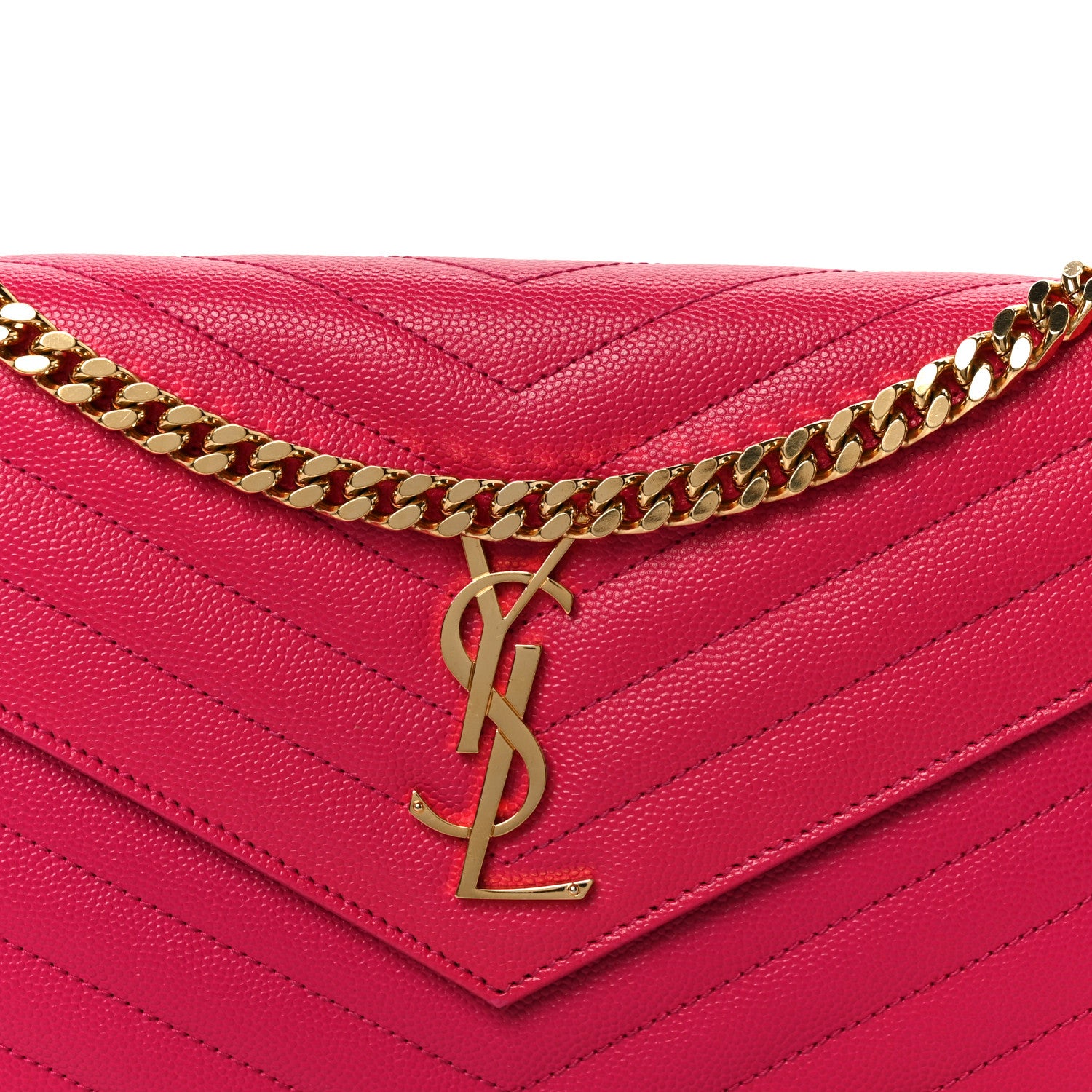 Saint Laurent Grain De Poudre Matelasse Chevron Monogram Chain Wallet Bubblegum 8 of 10