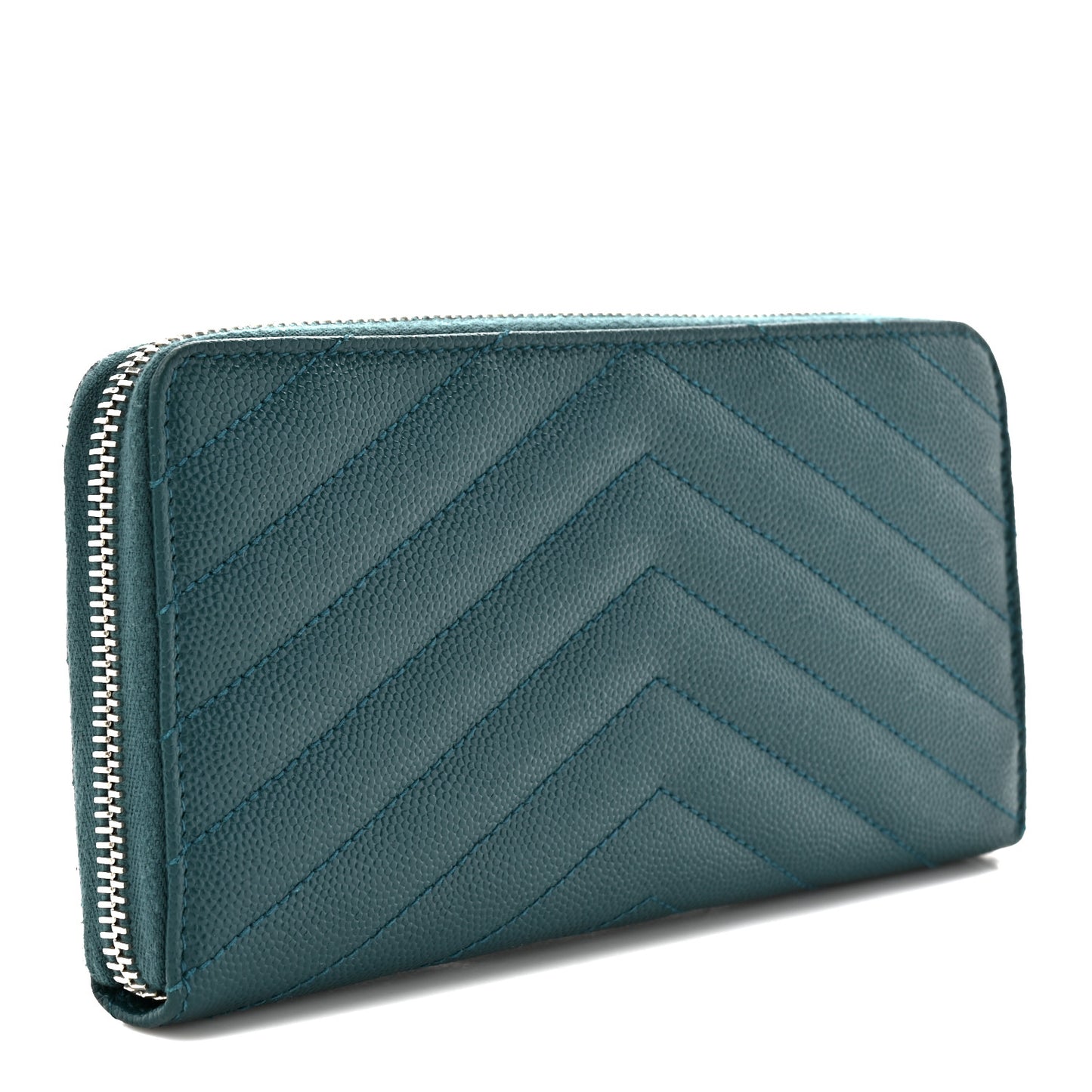 Grain De Poudre Matelasse Chevron Monogram Zip Around Wallet Sea Turquoise