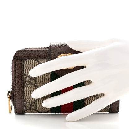 Gucci GG Supreme Monogram Textured Dollar Calfskin Web Ophidia Overlay Zip Around Card Case Wallet Beige Ebony New Acero 2 of 8