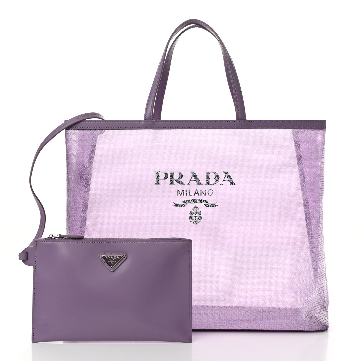 Prada Mesh Paillettes Spazzolato Logo Shopping Tote Lilium 3 of 14