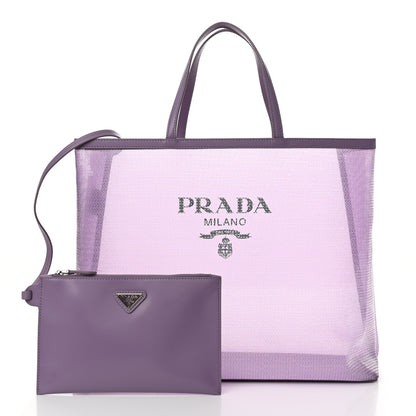 Prada Mesh Paillettes Spazzolato Logo Shopping Tote Lilium 3 of 14