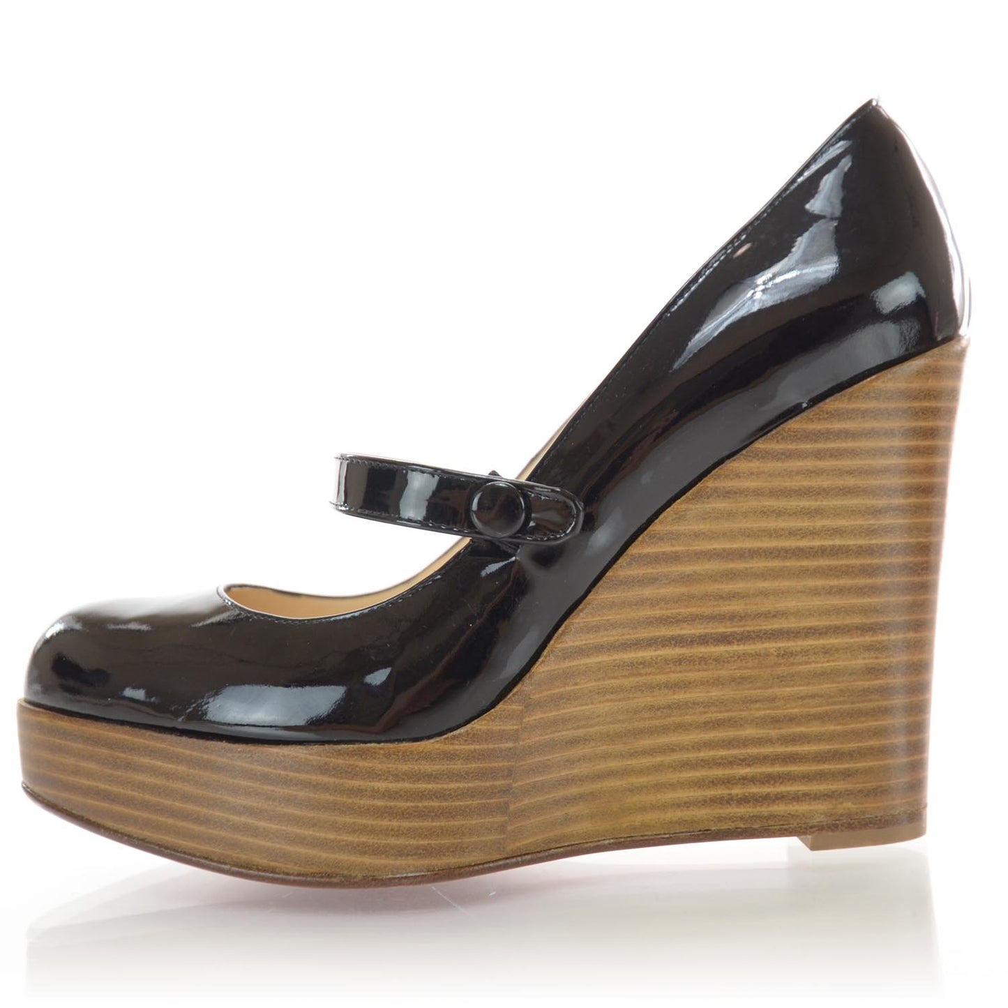 Patent Leather Wood Wallis Wedge Shoes 38 Black