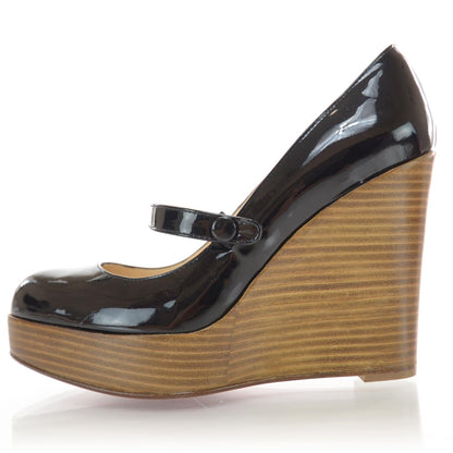 Christian Louboutin Patent Leather Wood Wallis Wedge Shoes 38 Black 1 of 6