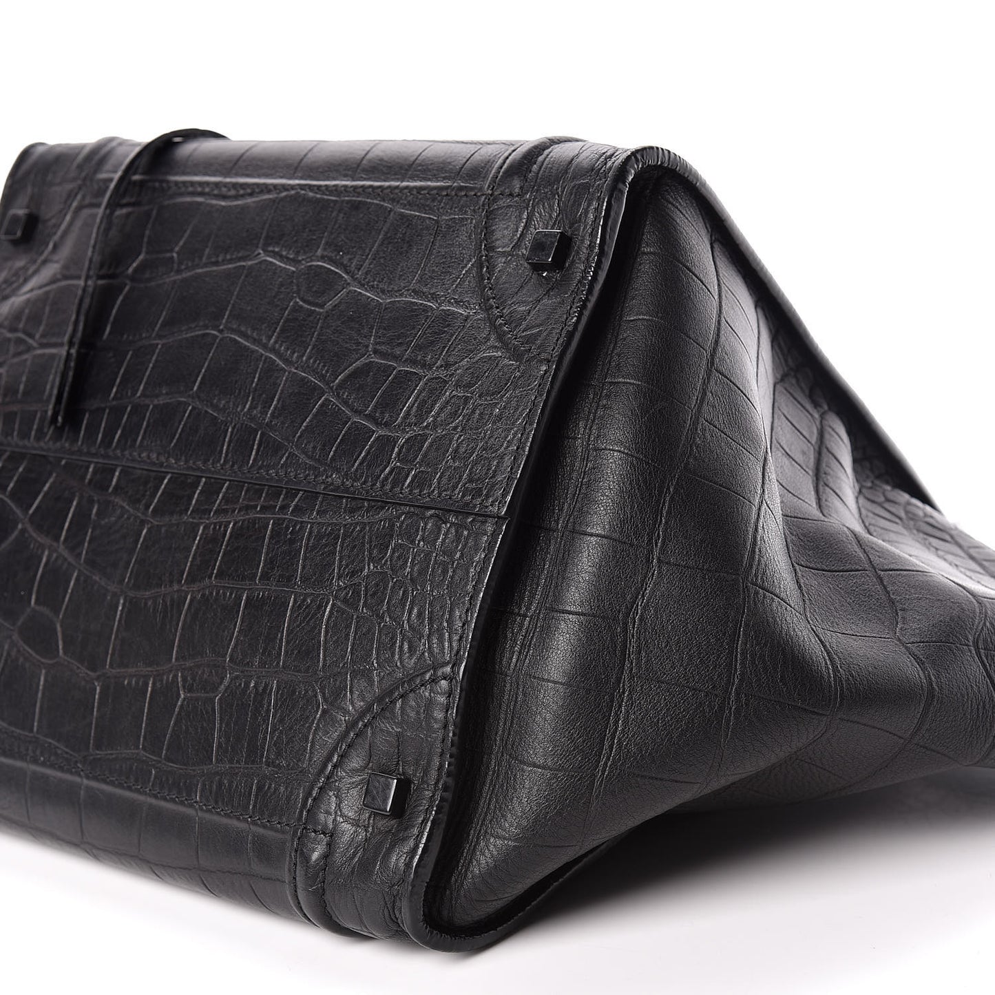 Crocodile Embossed Calfskin Medium Phantom Luggage Black