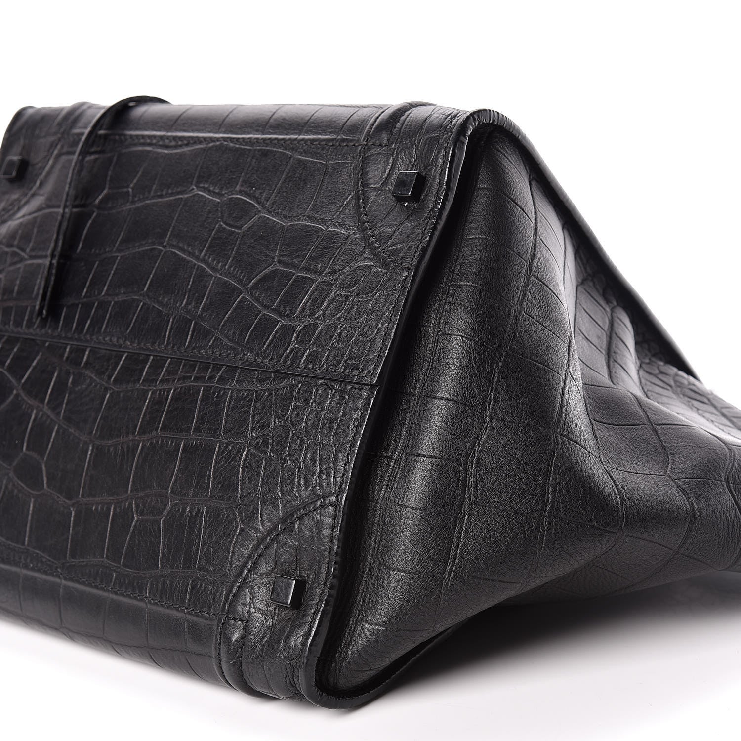 Celine Crocodile Embossed Calfskin Medium Phantom Luggage Black 6 of 18