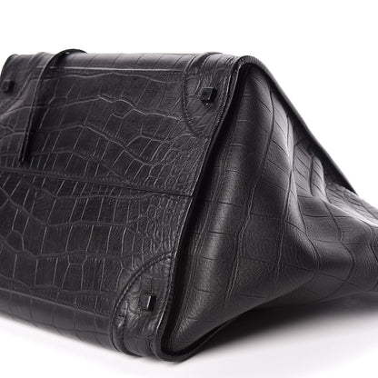 Celine Crocodile Embossed Calfskin Medium Phantom Luggage Black 6 of 18