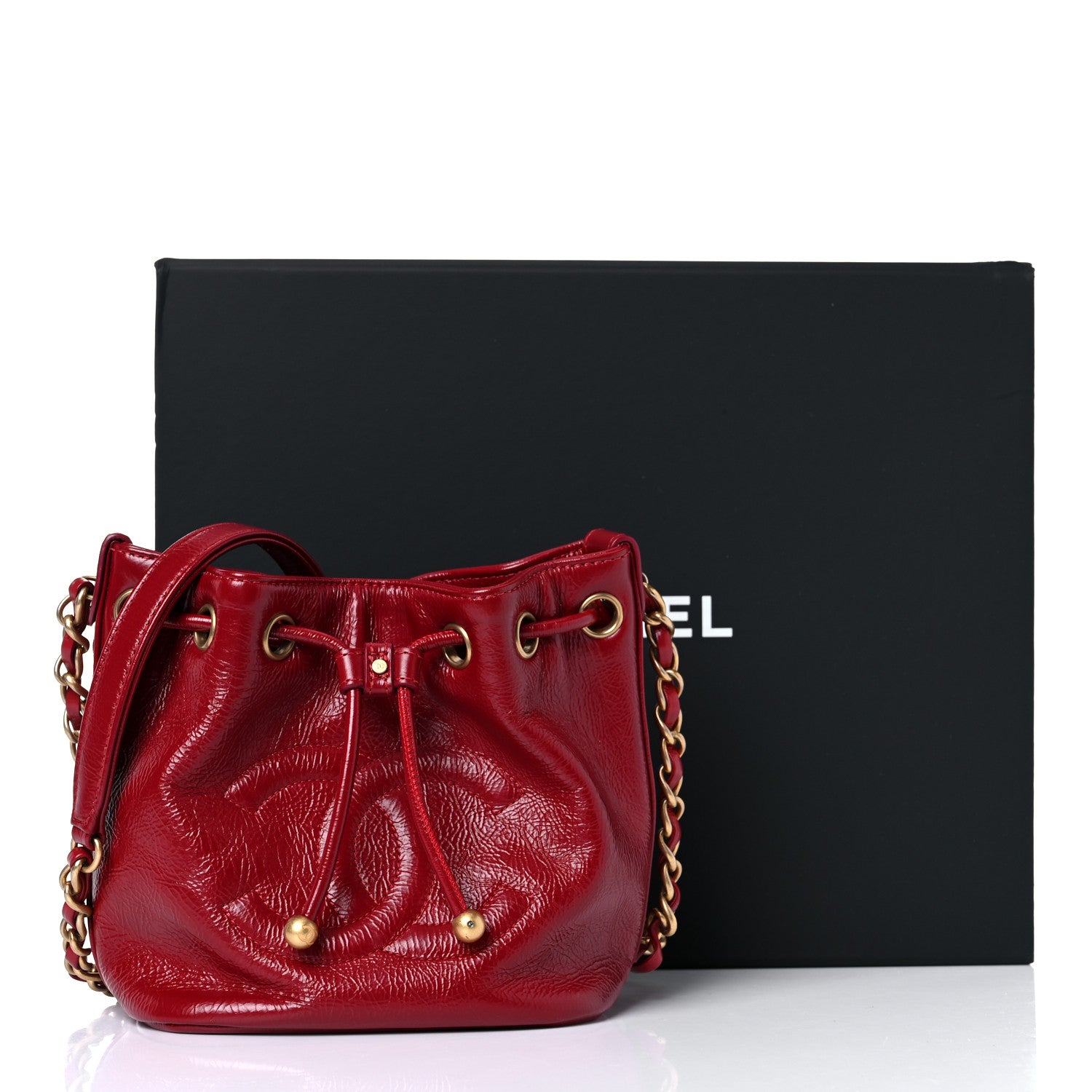 Chanel Shiny Aged Calfskin CC Chain Mini Drawstring Bag Red 11 of 11