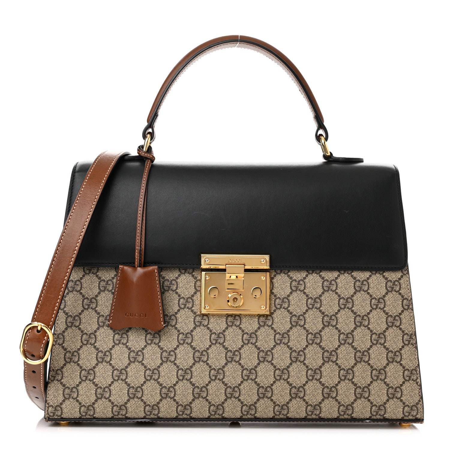 Gucci GG Supreme Monogram Calfskin Medium Padlock Top Handle Bag Beige Black Cuir 1 of 11