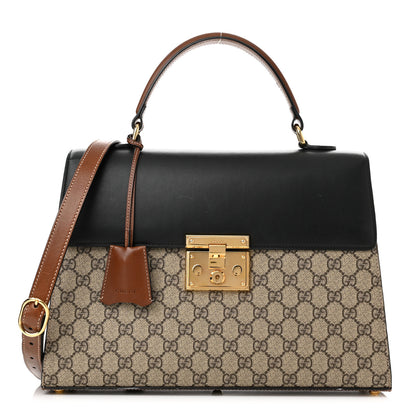 Gucci GG Supreme Monogram Calfskin Medium Padlock Top Handle Bag Beige Black Cuir 1 of 11