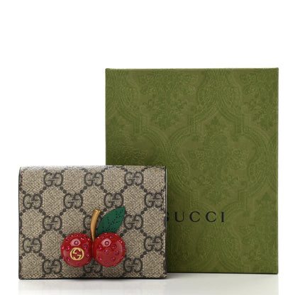 Gucci GG Supreme Monogram Cherry Embellished Card Case Wallet Hibiscus Red 8 of 8