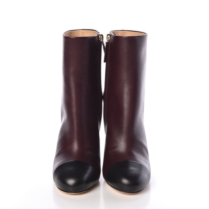 Chanel Calfskin Cap Toe CC Short Boots 37 Burgundy Black 2 of 8