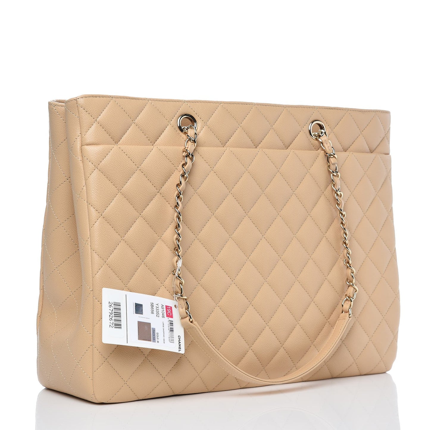 Caviar Quilted Large Classic Shopping Tote Light Beige