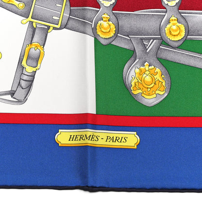 Hermes Silk Harnais De Cour Scarf 90 Bleu Vert Bordeaux 2 of 6