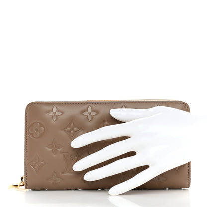 Louis Vuitton Lambskin Embossed Monogram Coussin Zippy Wallet Taupe 2 of 7