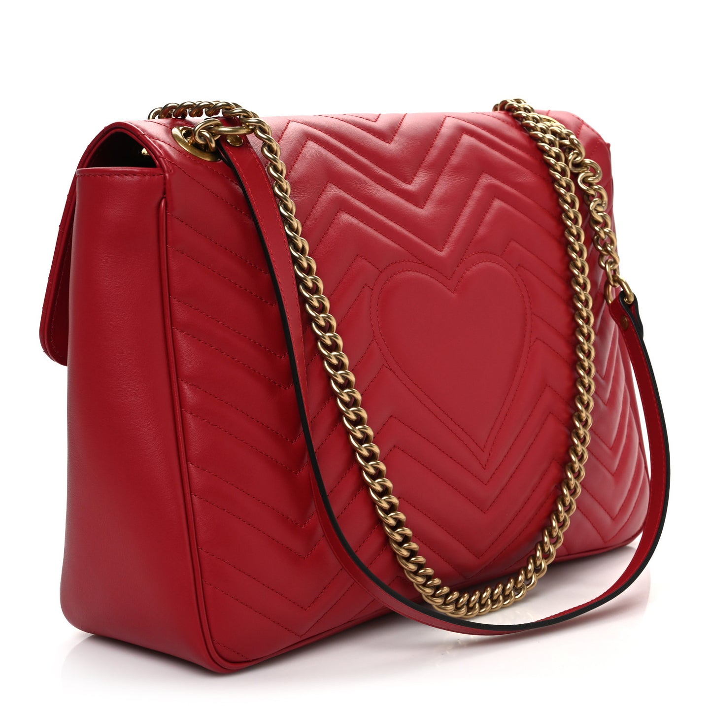 Calfskin Matelasse Large GG Marmont Shoulder Bag Hibiscus Red