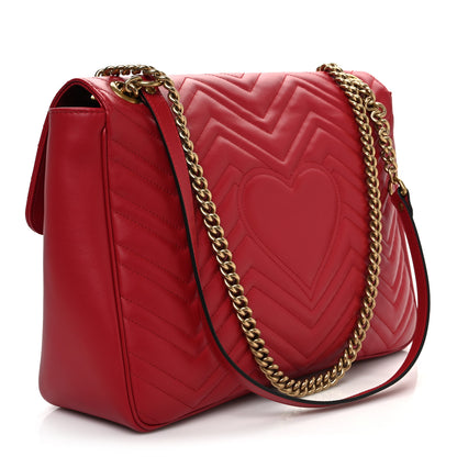 Gucci Calfskin Matelasse Large GG Marmont Shoulder Bag Hibiscus Red 3 of 11