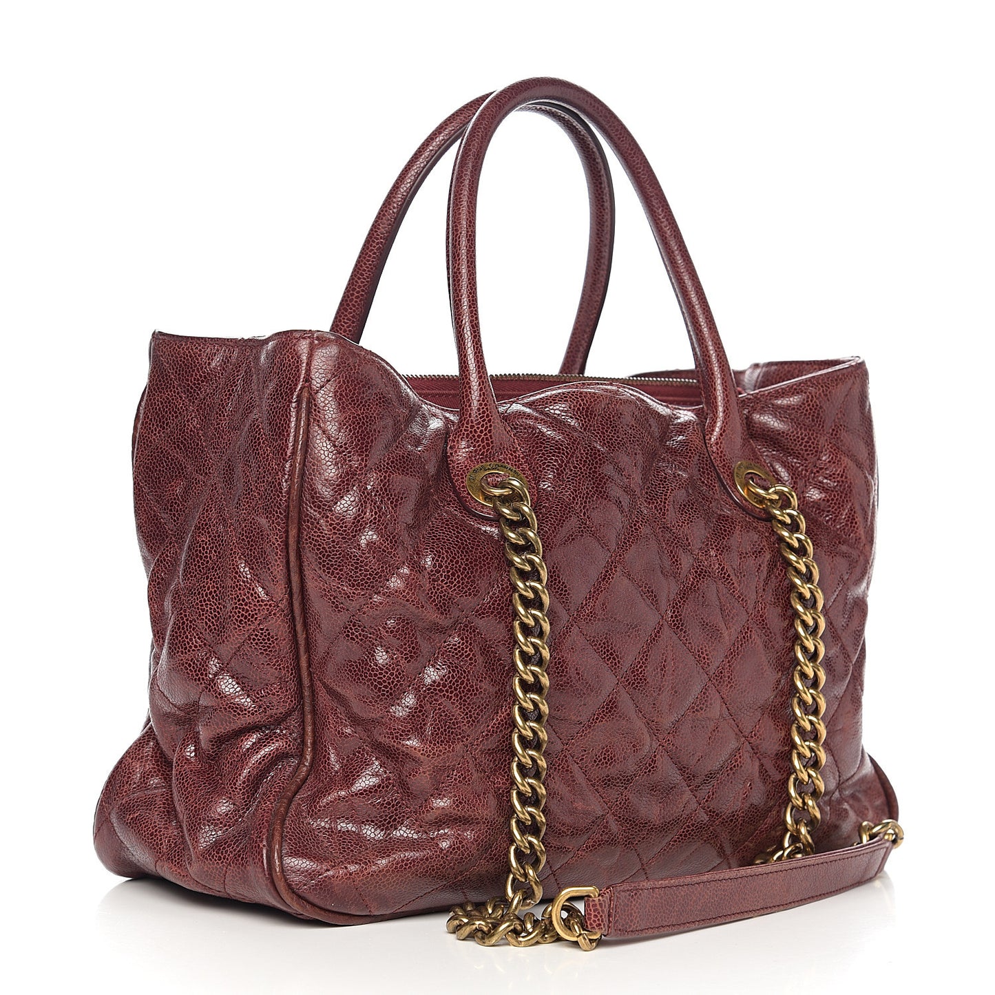 Glazed Caviar Quilted Small Shiva Tote Burgundy