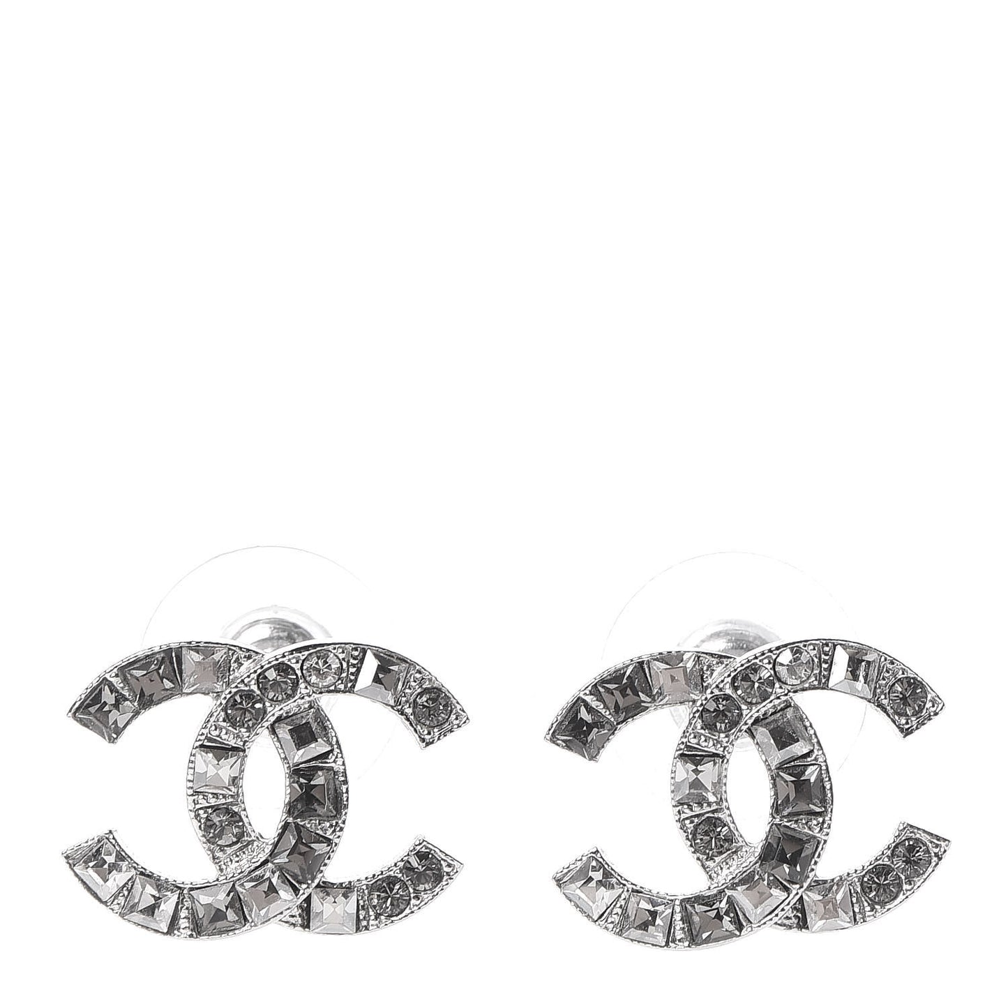 Baguette Crystal CC Earrings Silver