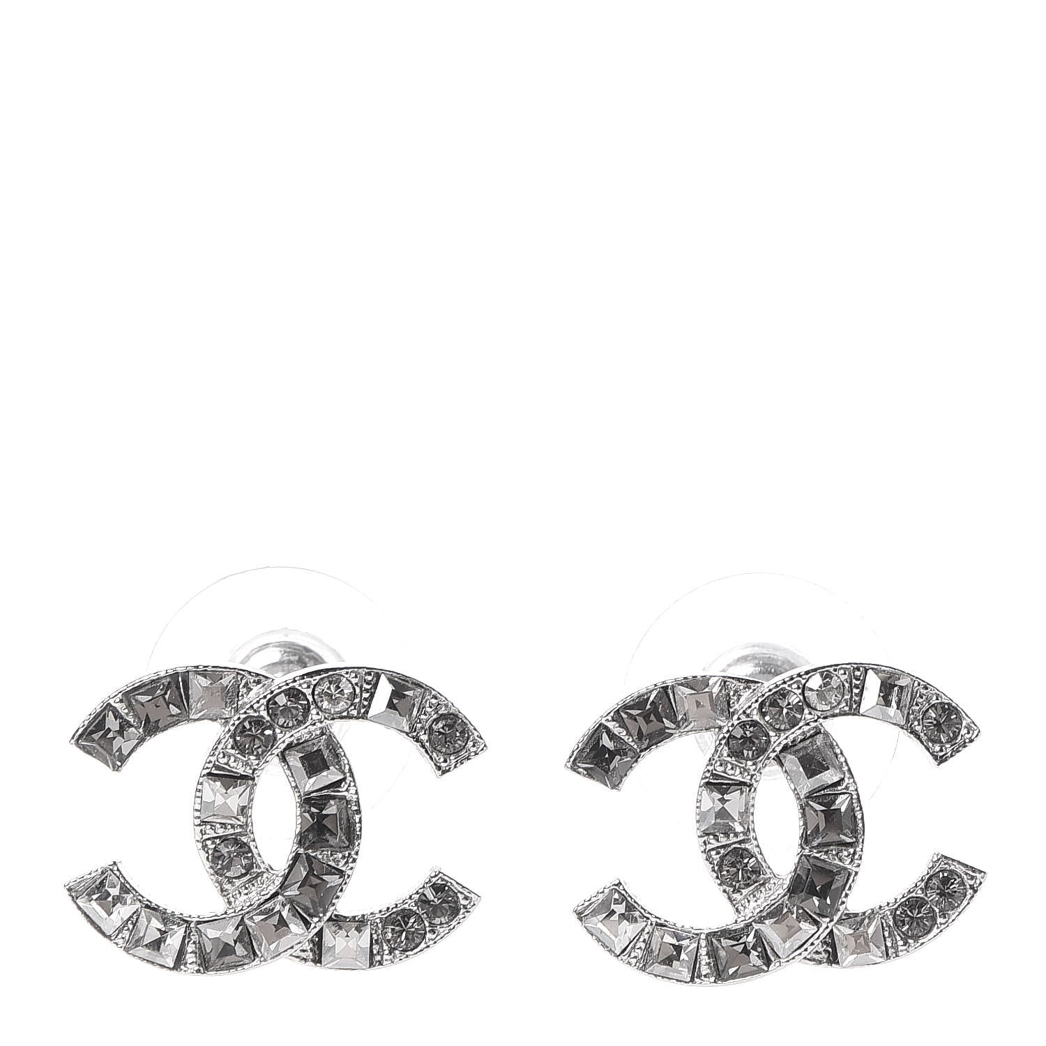 Chanel Baguette Crystal CC Earrings Silver 1 of 5