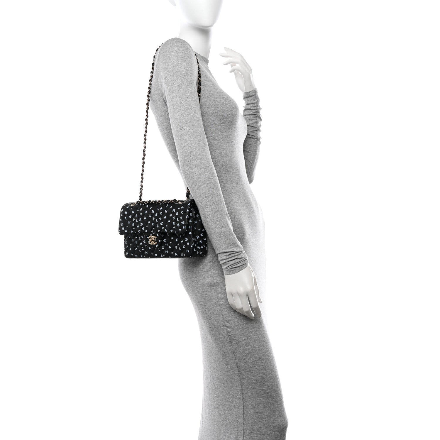 Chanel Lambskin Quilted Logo CC Printed Small Double Flap Black White 2 of 11