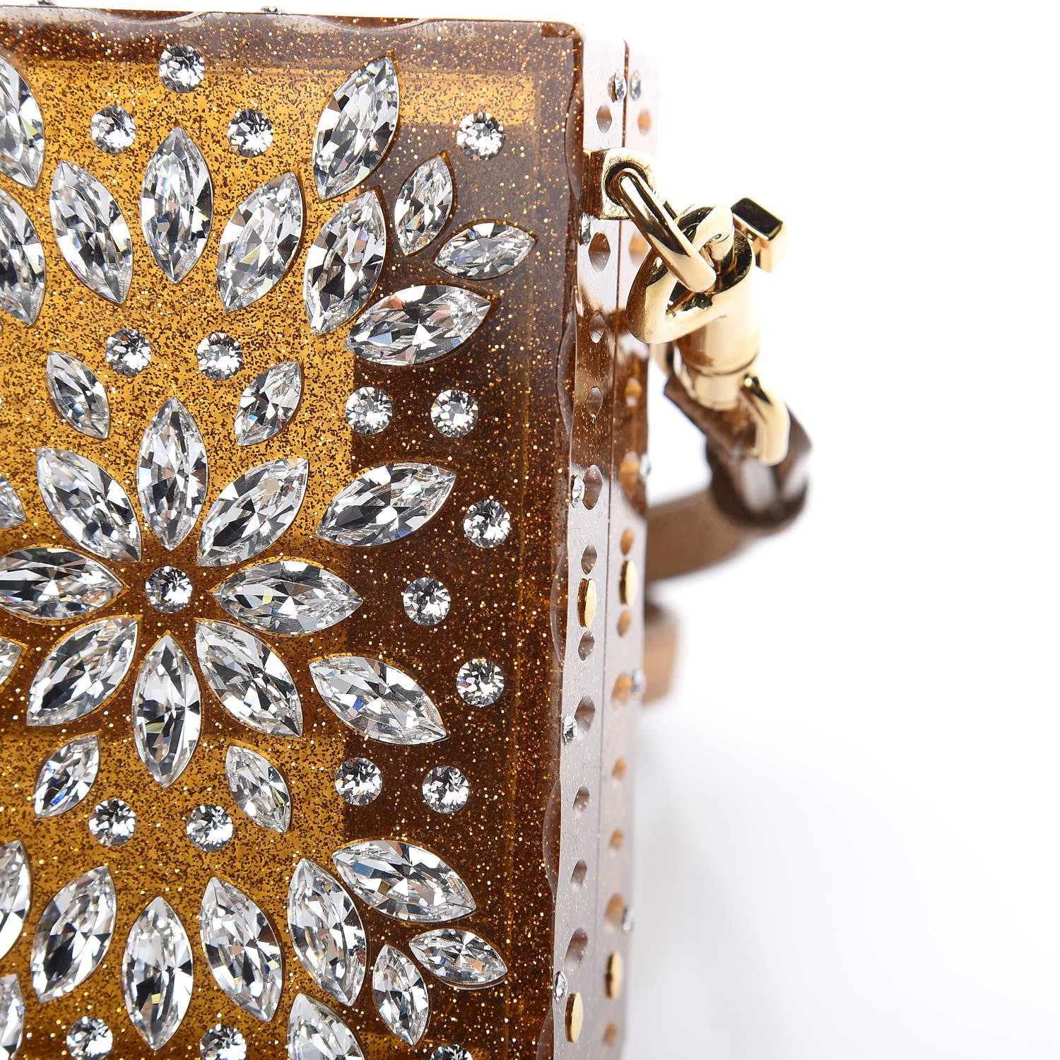 Dolce & Gabbana Crystal Embellished Plexiglass Dolce Box Clutch Gold 10 of 10