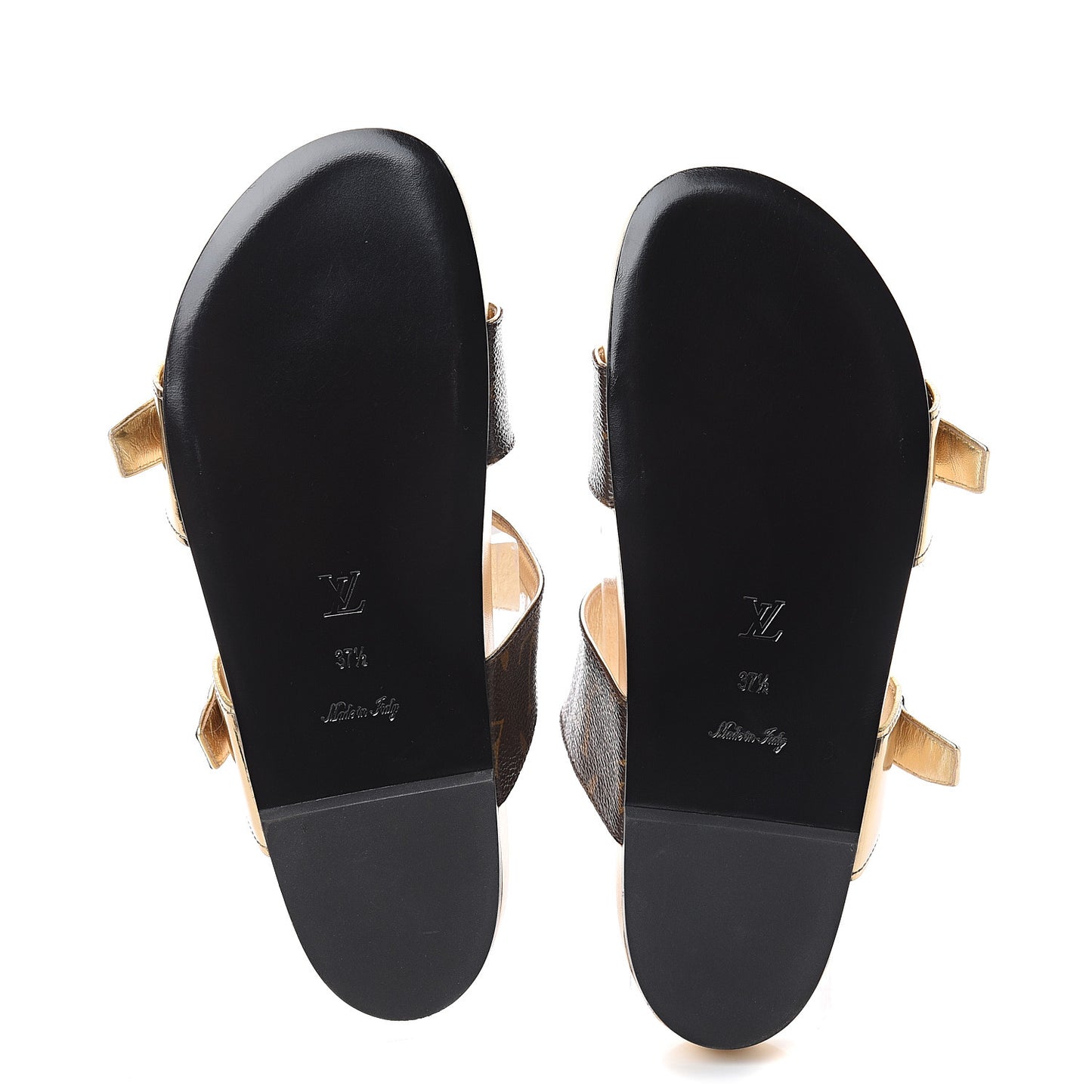 Metallic Calfskin Patent Monogram Bom Dia Mule Sandals 37.5 Gold