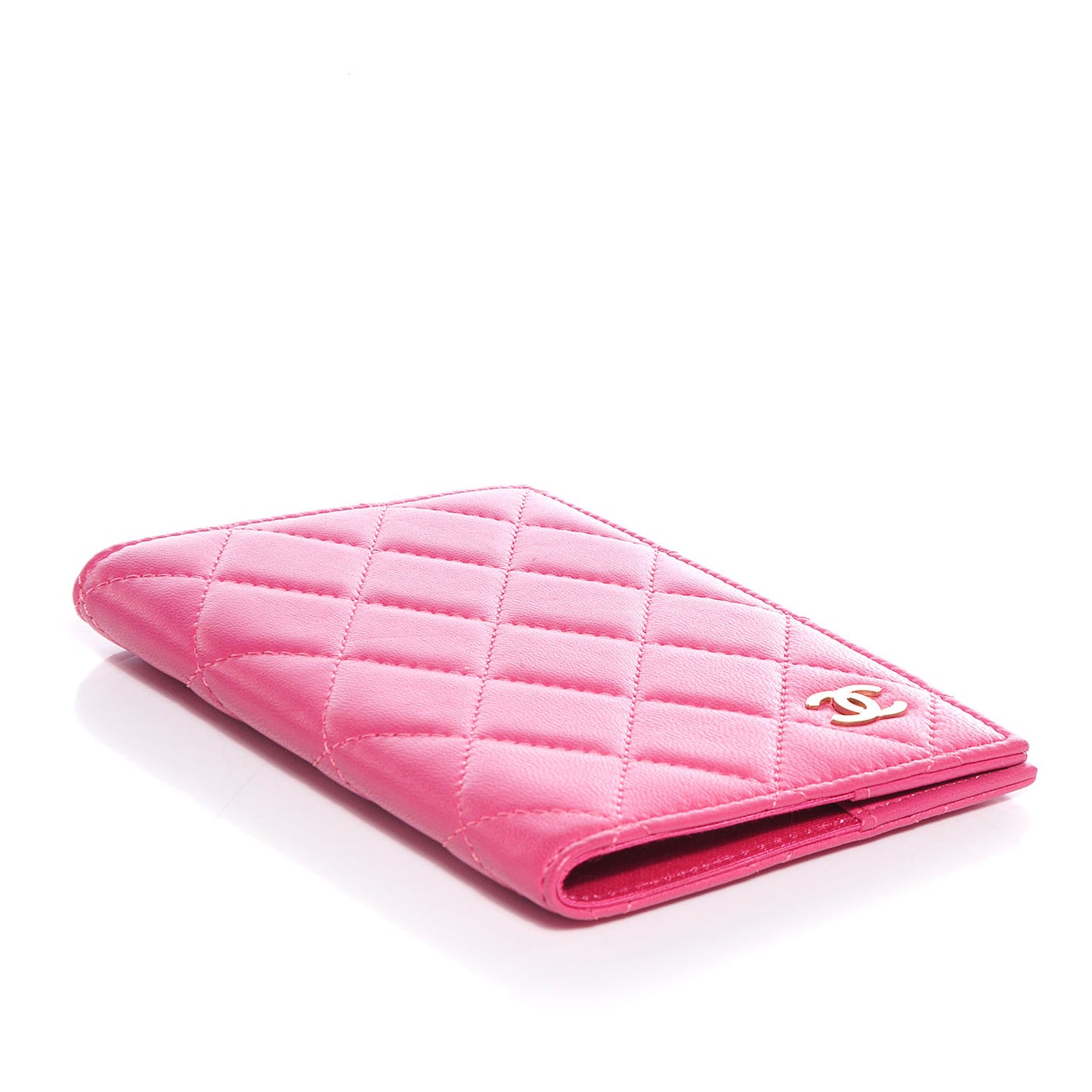 Lambskin Quilted Passport Holder Fuchsia