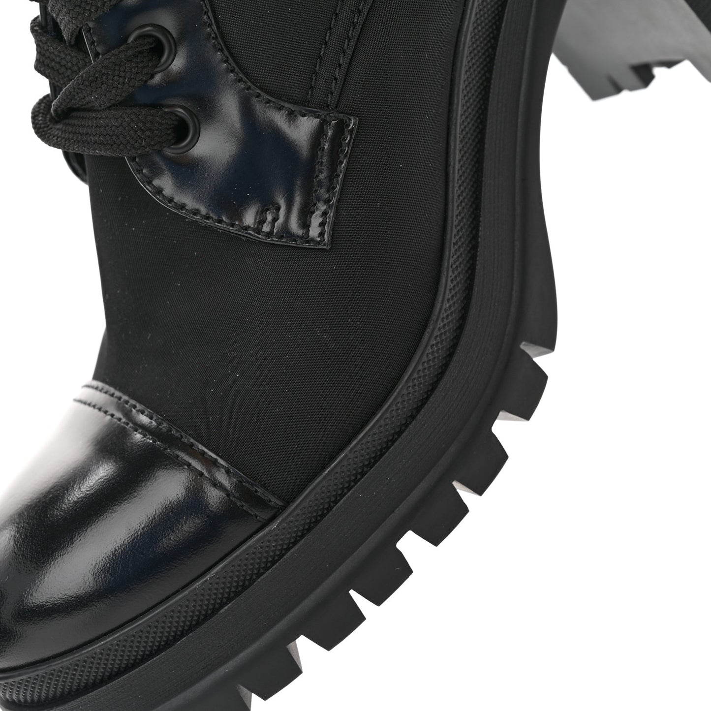 Spazzolato Re-Nylon Metal Triangle Logo Lace Up 55mm Ankle Boots 39.5 Black