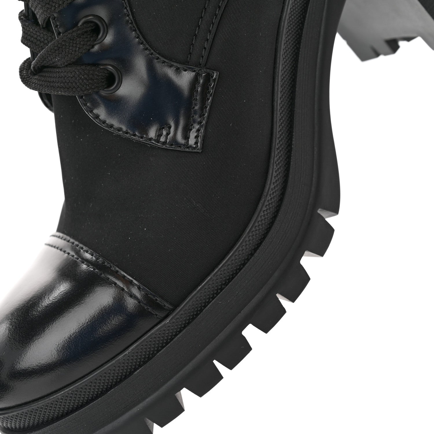 Prada Spazzolato Re-Nylon Metal Triangle Logo Lace Up 55mm Ankle Boots 39.5 Black 12 of 13