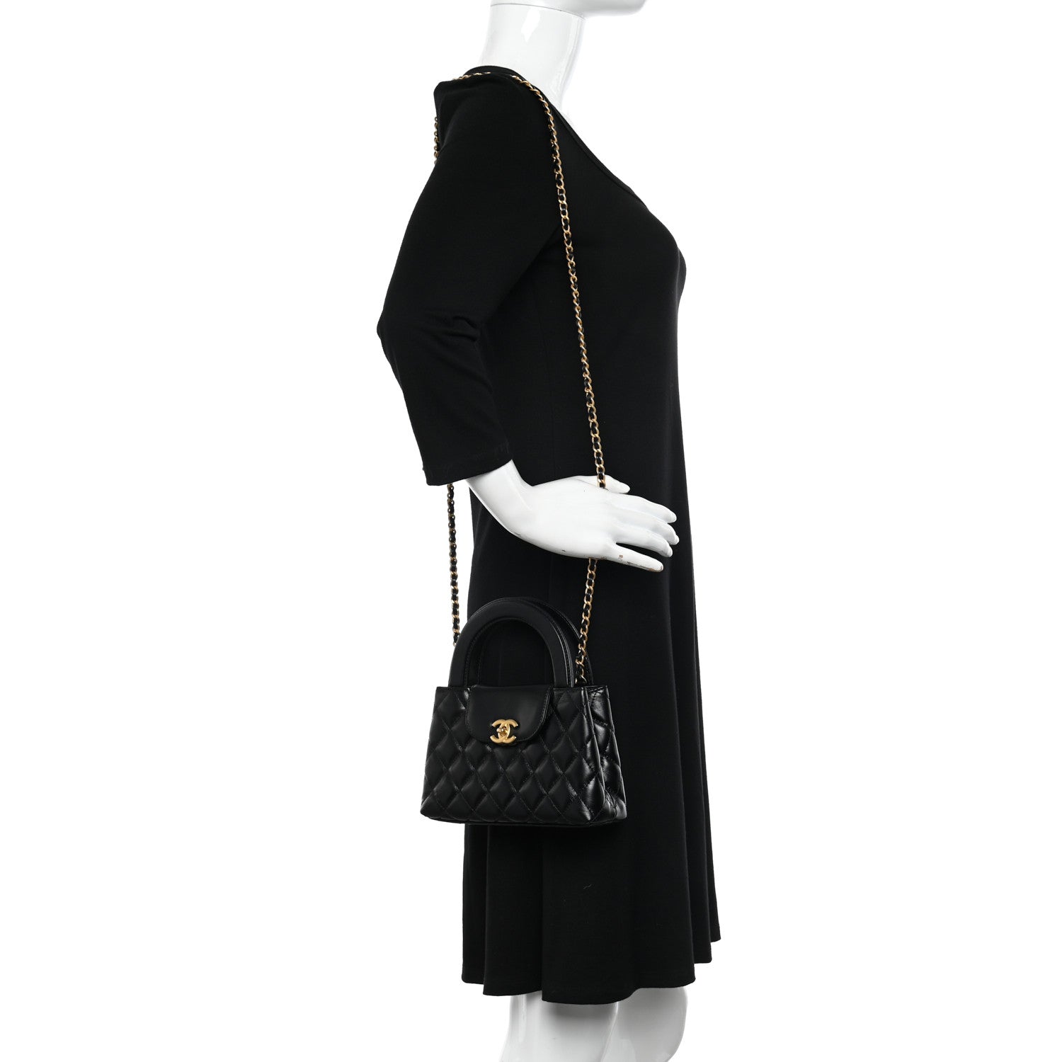 Chanel Shiny Aged Calfskin Quilted Nano Kelly Shopper Black 2 of 12