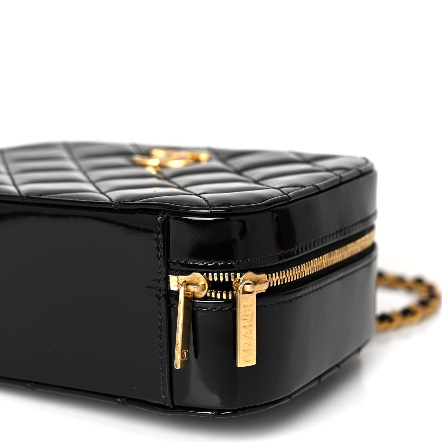 Patent Quilted Top Handle Small Vanity Case Black