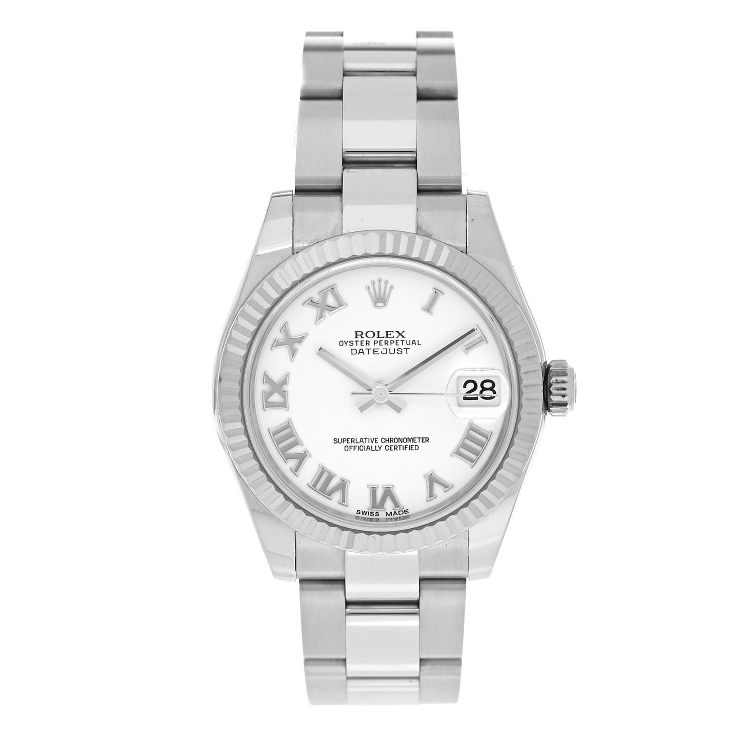 Stainless Steel 18K White Gold 31mm Oyster Perpetual Datejust Watch White Roman 178274