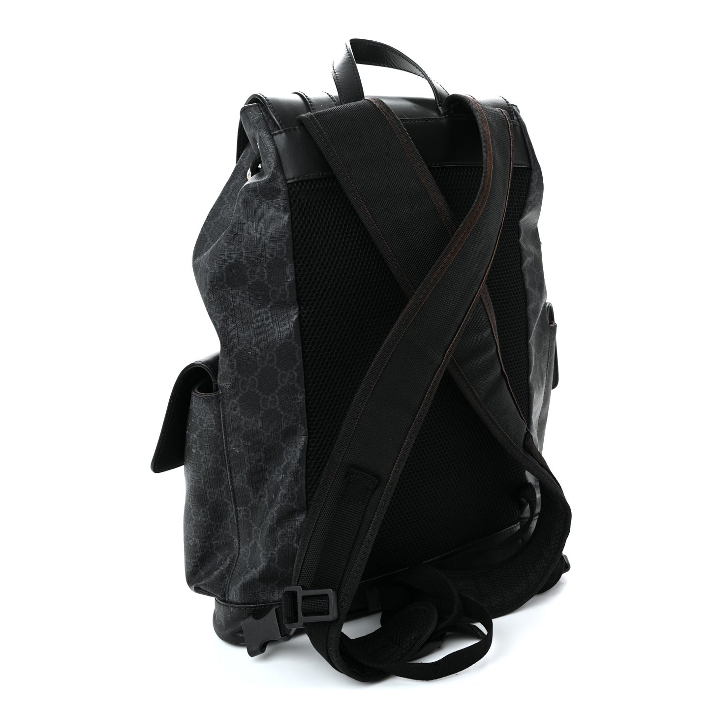 Soft GG Supreme Monogram Calfskin Web Double Buckle Backpack Black